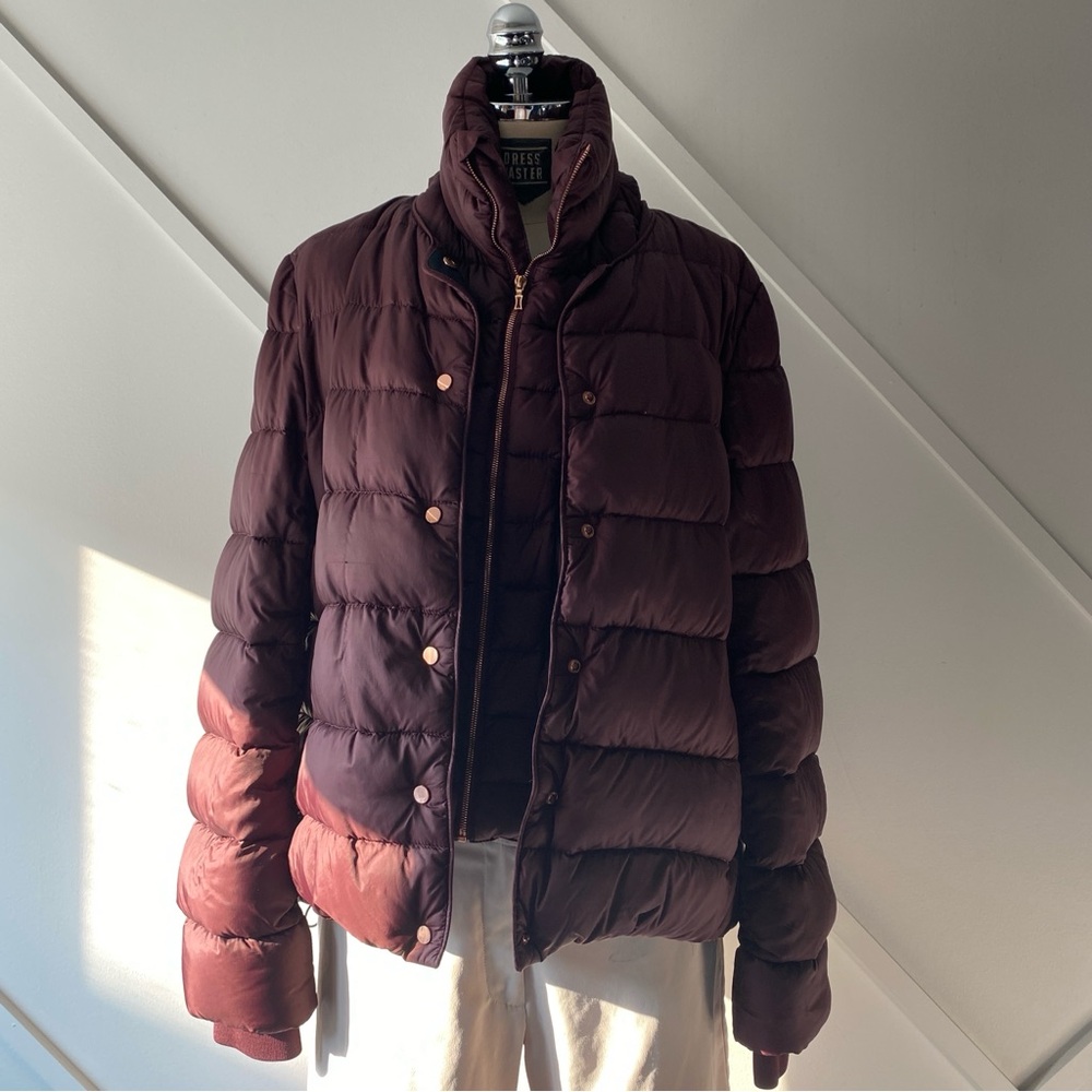 Kit and Ace Plum Burgundy Puffer Jacket | Quilted Down Coat (approx S)